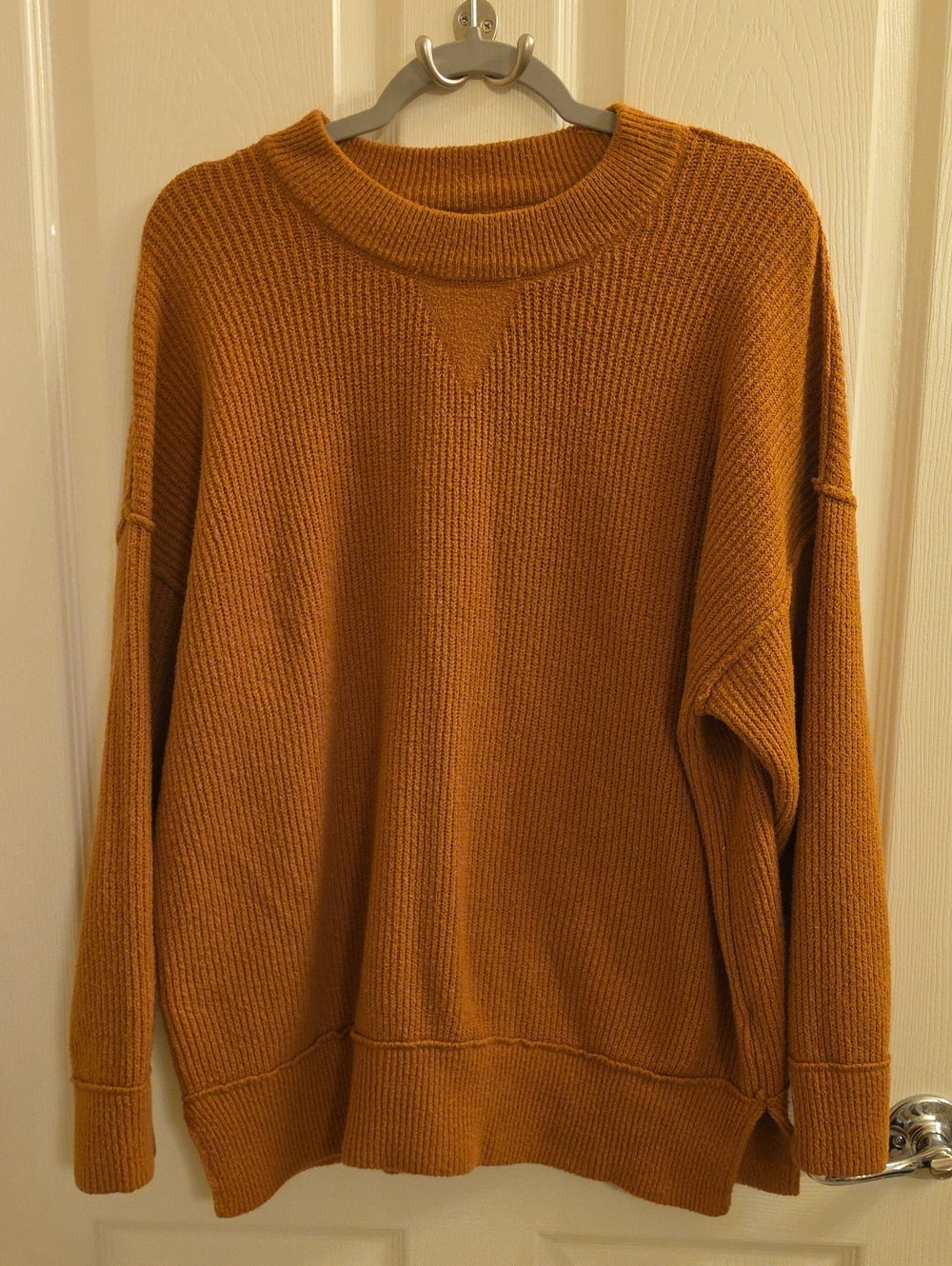 Aerie Cozy Oversized Ribbed Crewneck Sweater In Burnt Orange